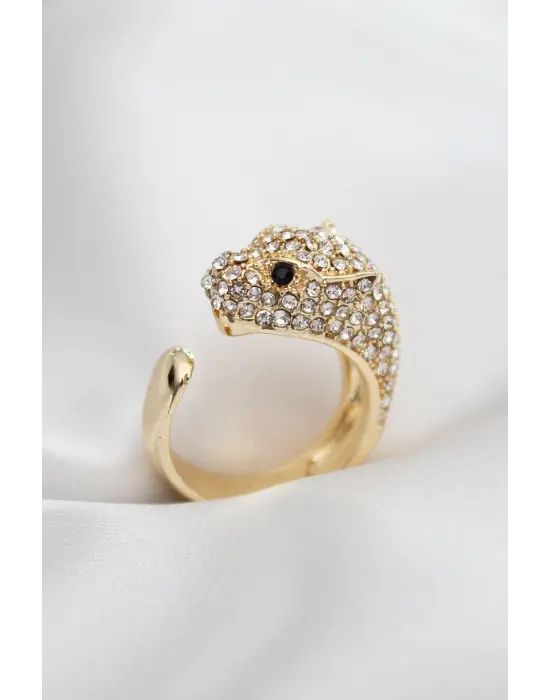 Ayarlamalı Altın Renkli Siyah Gözlü Kaplan Yüzük