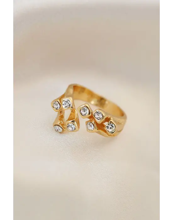 Ayarlamalı Gold Metal Kare Zirkon Taşlı Yüzük