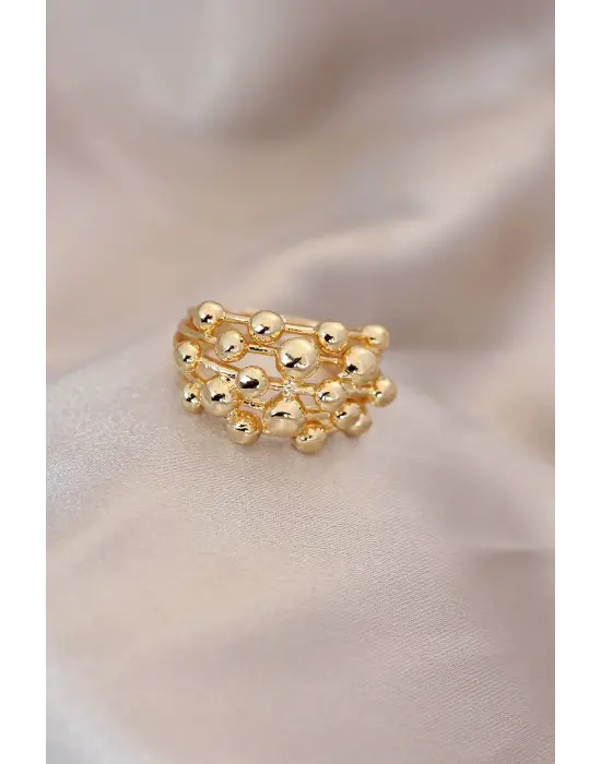 Ayarlamalı Altın Metal Bombeli Boluncuk Model Yüzük