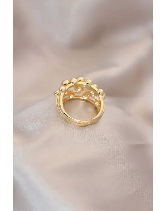 Ayarlamalı Altın Metal Bombeli Boluncuk Model Yüzük