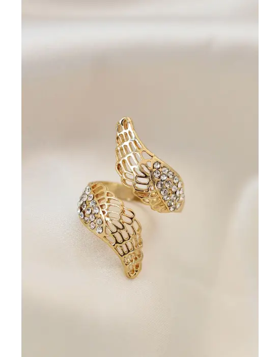 Ayarlamalı Altın Metal Zirkon Taşlı Kanat Yüzük