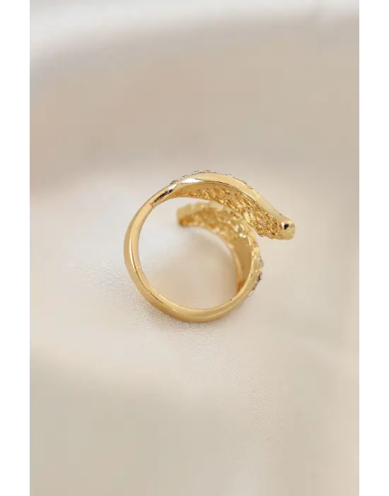 Ayarlamalı Altın Metal Zirkon Taşlı Kanat Yüzük