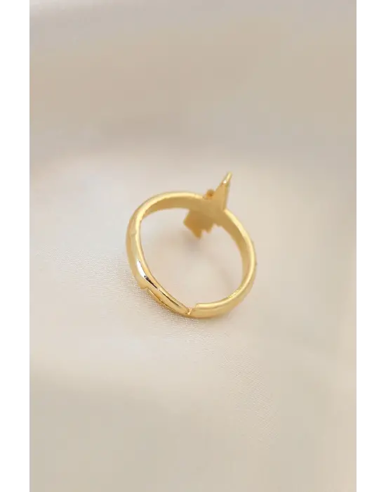 Ayarlamalı Gold Renk Metal Zirkon Taşlı Şimşek Yüzük
