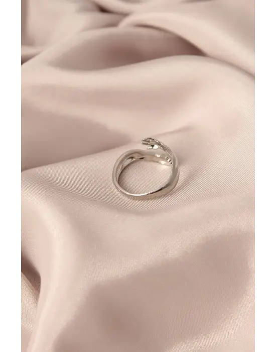 Ayarlamalı Gümüş Metal Sarılan Eller Model Çelik Yüzük