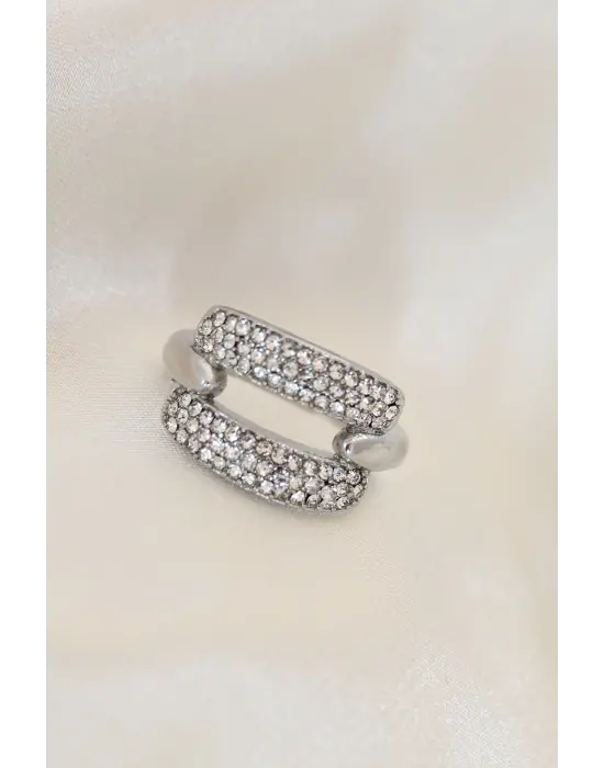 Ayarlamalı Gümüş Renk Metal Zirkon Taşlı Yüzük