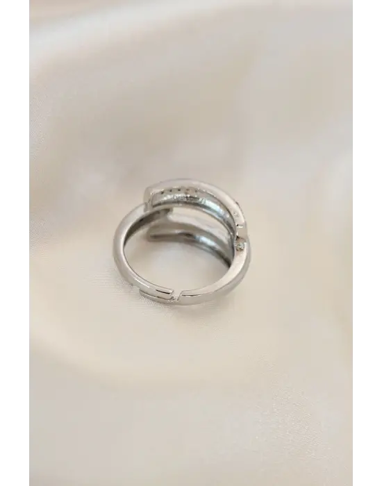 Ayarlamalı Gümüş Renk Metal Zirkon Taşlı Yüzük