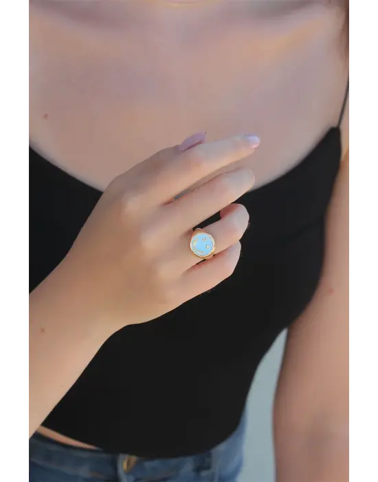 Ayarlamalı Mavi Mineli Smile Yüzük