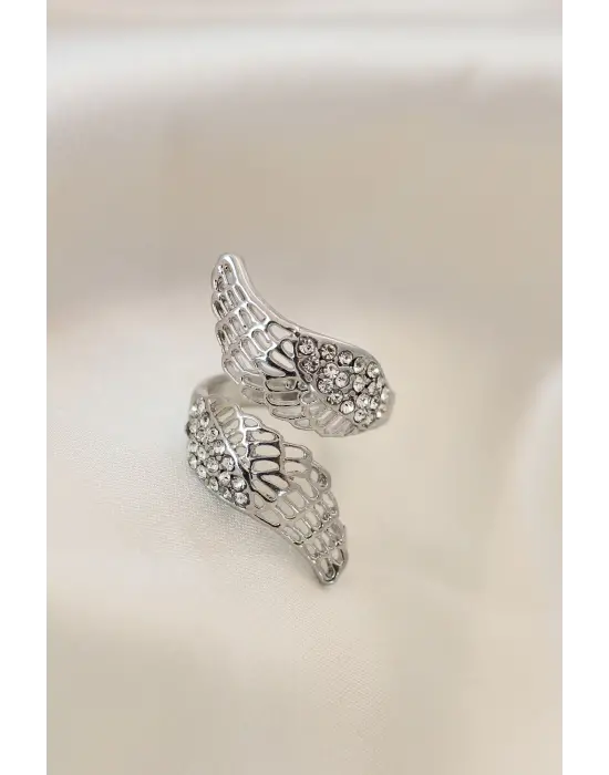 Ayarlamalı Silver Renk Metal Zirkon Taşlı Kanat Yüzük