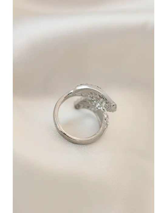 Ayarlamalı Silver Renk Metal Zirkon Taşlı Kanat Yüzük