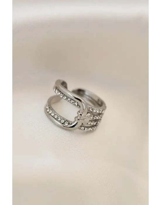 Ayarlamalı Silver Renk Metal Zirkon Taşlı Yüzük