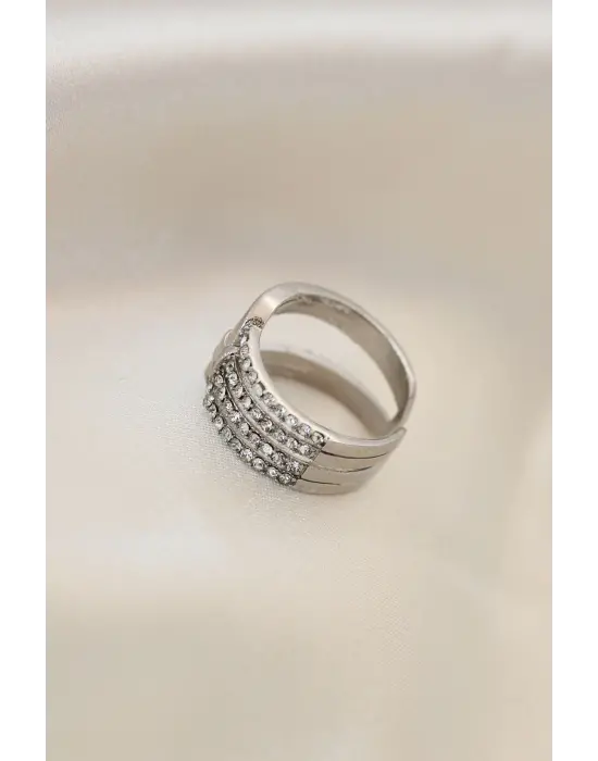 Ayarlamalı Silver Renk Metal Zirkon Taşlı Yüzük