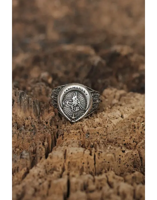 Ayarlamalı Tuğra Tasarımlı Cihan Yazılı Erkek Yüzük