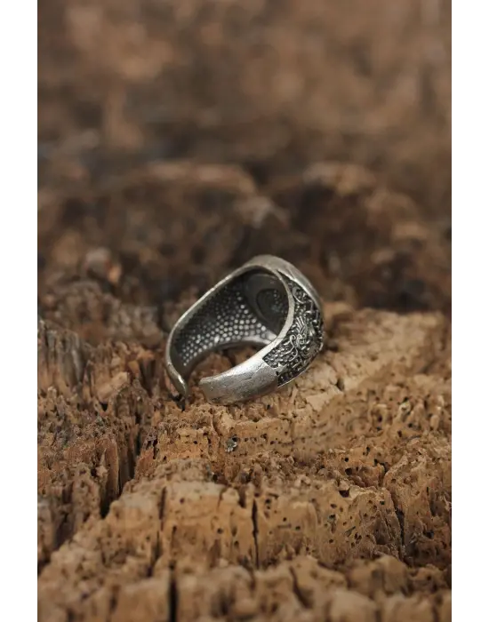 Ayarlamalı Tuğra Tasarımlı Cihan Yazılı Erkek Yüzük