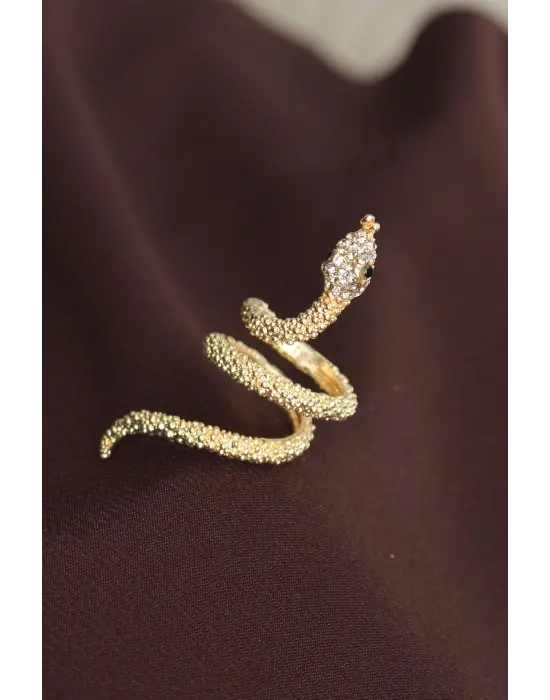 Ayarlanabilir Altın Zirkon Taşlı Yılan Yüzük