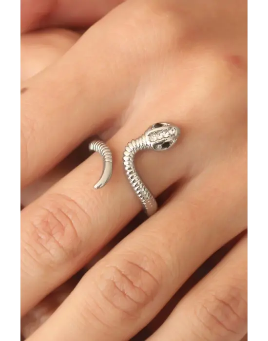 Ayarlanabilir Gümüş Renk Yılan Kadın Yüzük