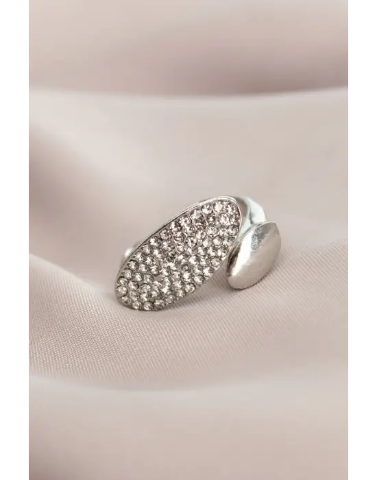 Ayarlanabilir Gümüş Renk Zirkon Taşlı Virgül Yüzük