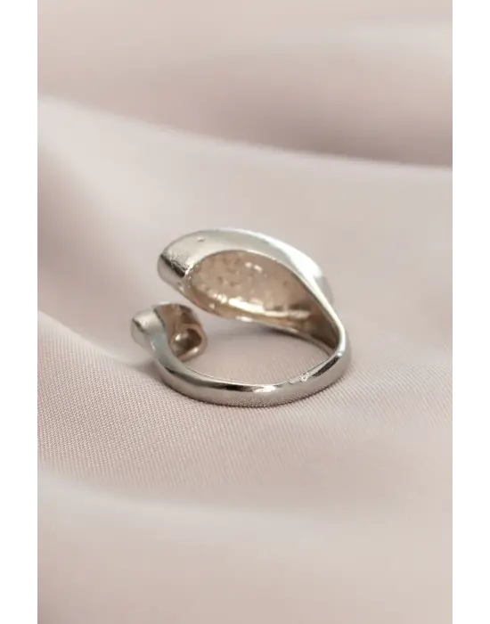 Ayarlanabilir Gümüş Renk Zirkon Taşlı Virgül Yüzük