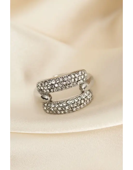 Ayarlanabilir Gümüş Renk Zirkon Taşlı Yüzük