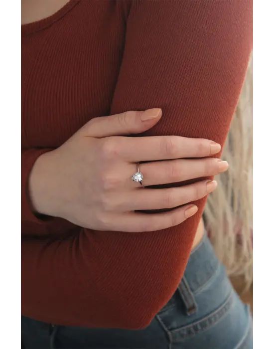 Ayarlanabilir Silver Renk Taşlı Damla Yüzük