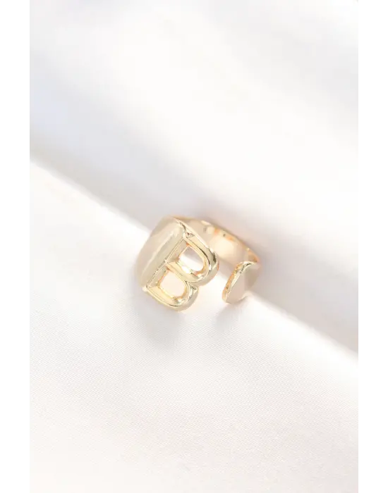 B Harfli Altın Renk Ayarlanabilir Yüzük