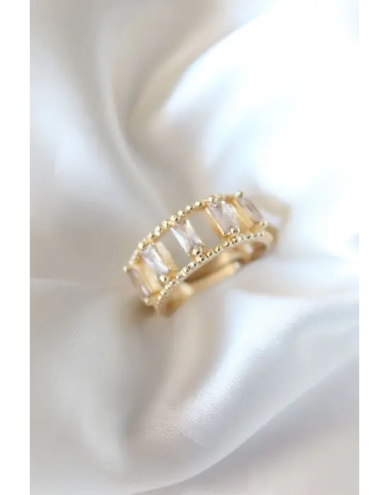 Baget Taşlı Altın Kaplama Kadın Yüzük