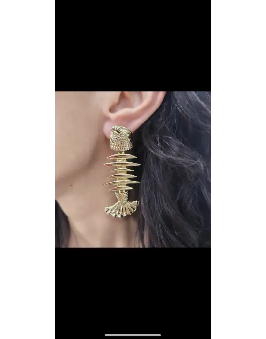 Balık Küpe Büyük Boy Gold