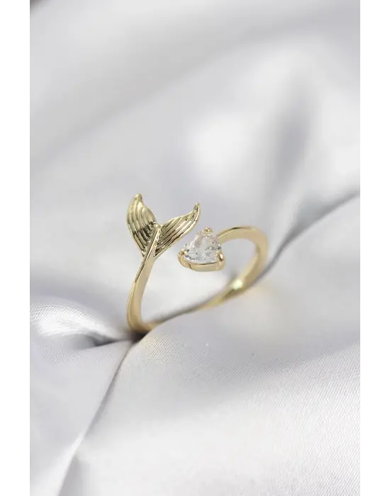 Balık Kuyruğu Model Gold Renk Zirkon Taşlı Kadın Yüzük