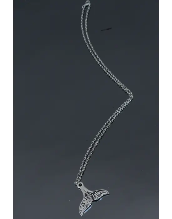 Balina Kuyruğu Model Gümüş Renk Metal Zincirli Erkek Kolye