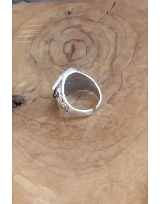 Balta Desenli Gümüş Renk Ayarlanabilir Erkek Yüzük