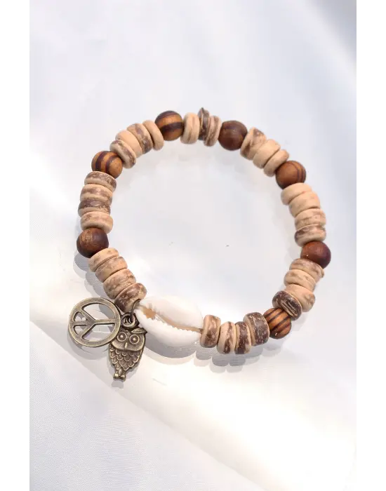 Baykuş Aksesuarlı Coconut ve Bambu Erkek Bileklik