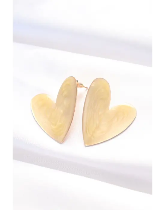 Bej Renk Mineli Kalp Küpe