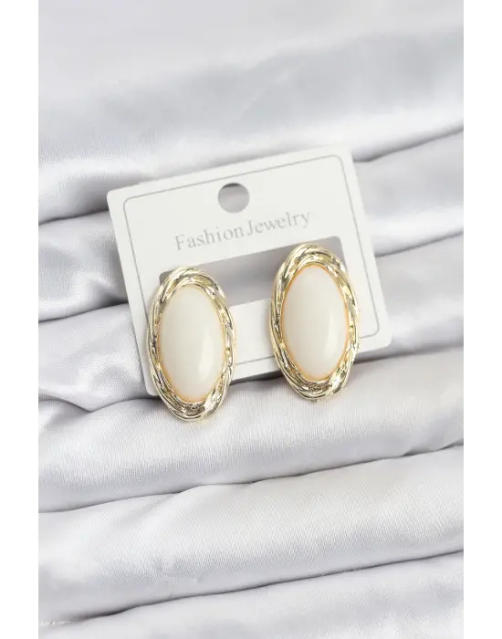 Beyaz Badem Model Vintage Kadın Küpe