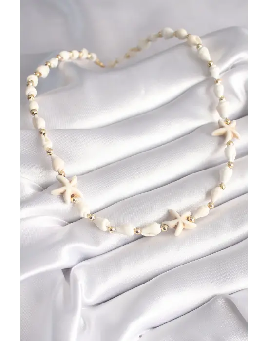 Beyaz Deniz Kabuğu Model Beyaz Deniz Yıldız Figür  Çelik Kolye