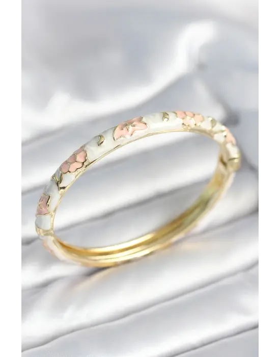 Beyaz Pembe Renk Detaylı Mineli Kelepçe