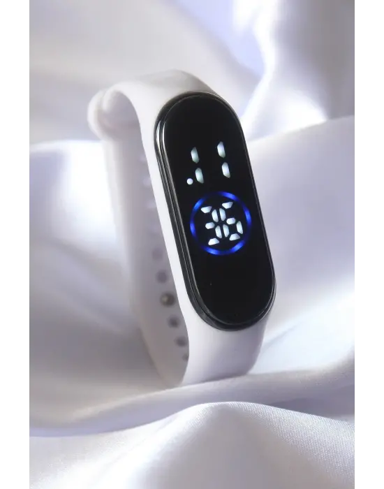 Beyaz Renk Silikon Kordonlu Dijital Dokunmatik Saat