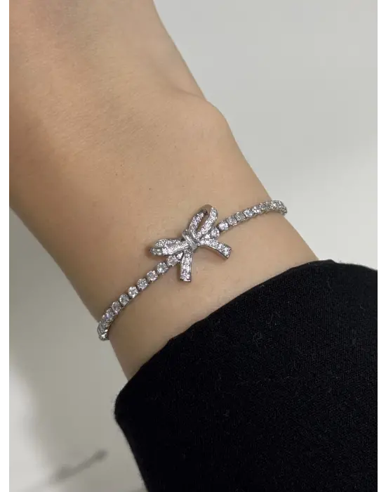 Beyaz taşlı fiyonk model Y2k Gümüş Bileklik