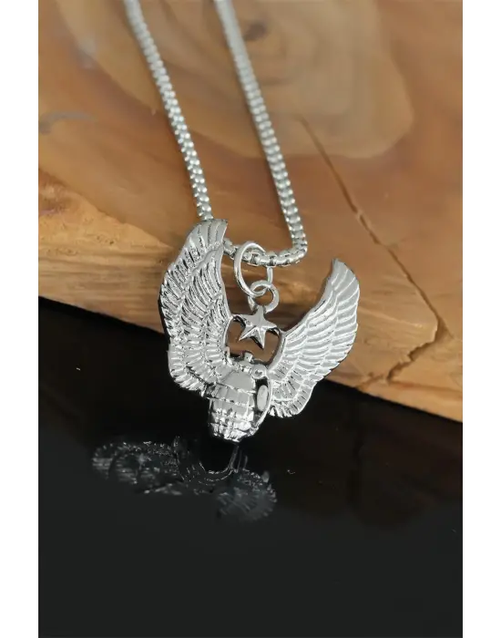 Bomba Tasarım Silver Renk Zincirli Erkek Kolye