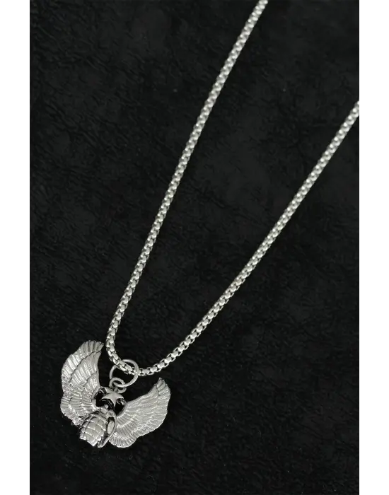 Bomba Tasarım Silver Renk Zincirli Erkek Kolye