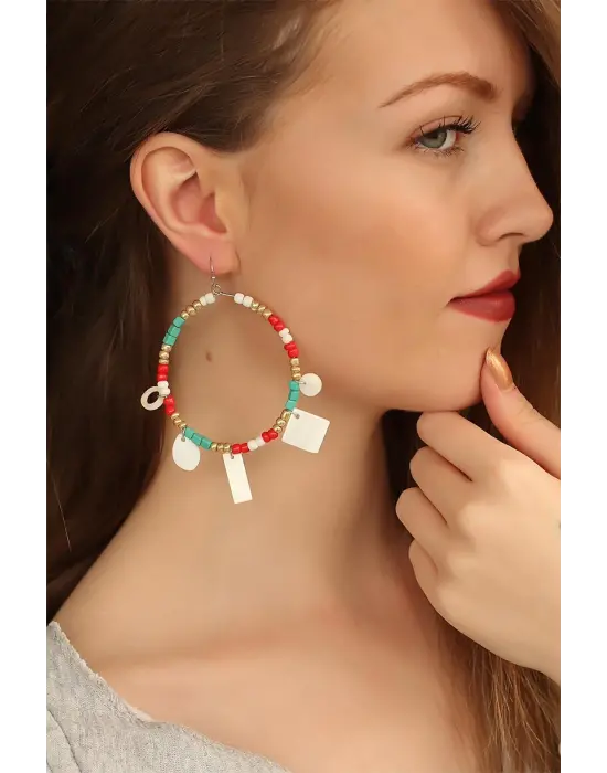 Boncuklu Bayan Halkalı Küpe