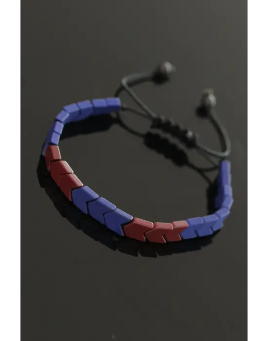 Bordo Mavi Renk Hematit Taş Makrome Asansörlü Bileklik