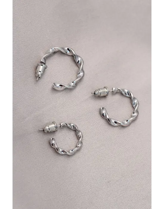 Burgu Model Gümüş Metal Küpe Seti