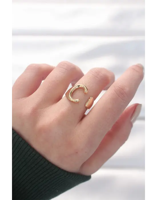 C Harfli Altın Renk Ayarlanabilir Yüzük