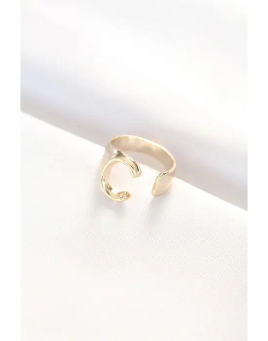 C Harfli Altın Renk Ayarlanabilir Yüzük