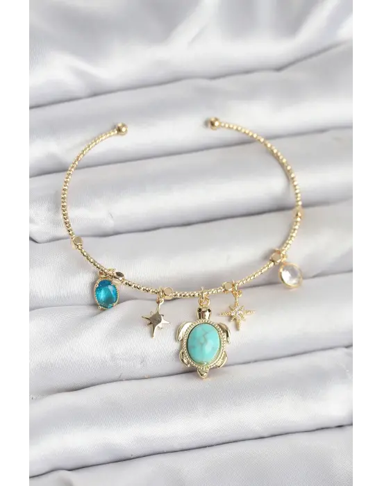 Caretta Caretta Charmlı Gold Renk Kadın Bileklik