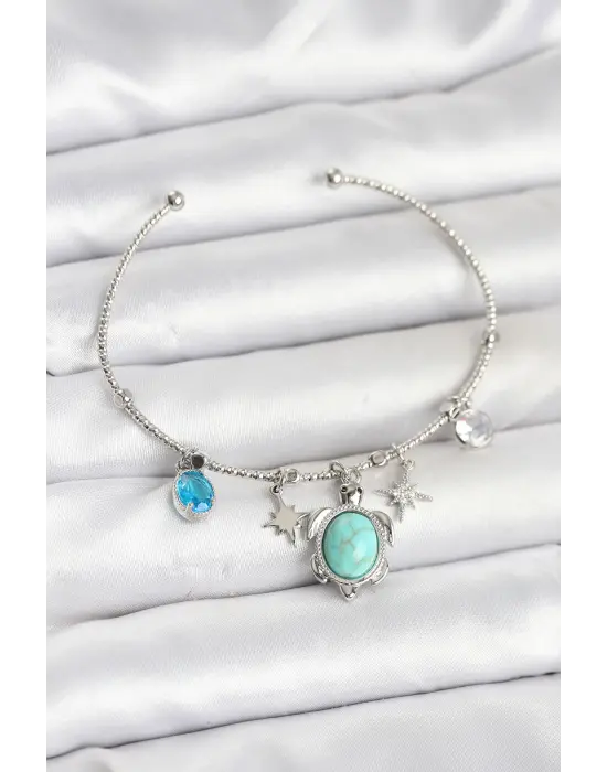 Caretta Caretta Charmlı Gümüş Renk Kadın Bileklik