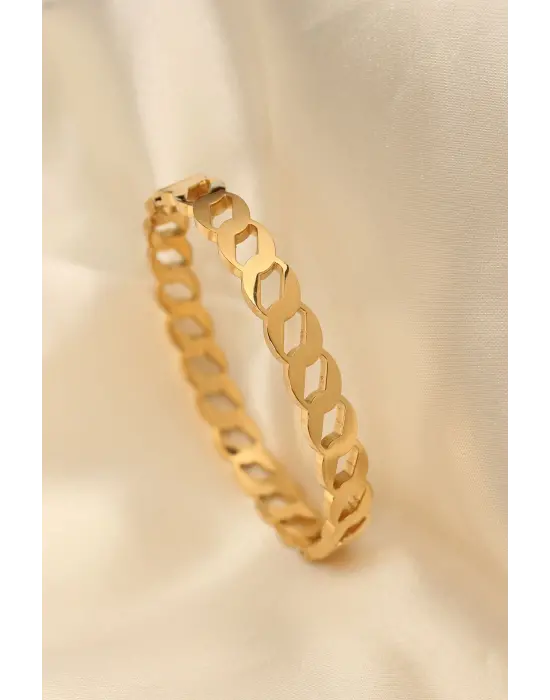 Çelik Altın Renk Sarmal Kadın Kelepçe Bileklik