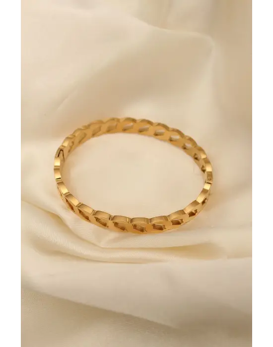 Çelik Altın Renk Sarmal Kadın Kelepçe Bileklik