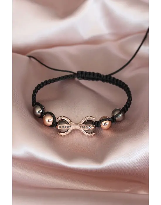 Çelik Füme Rose Aksesuarlı El Örgüsü Erkek Bileklik