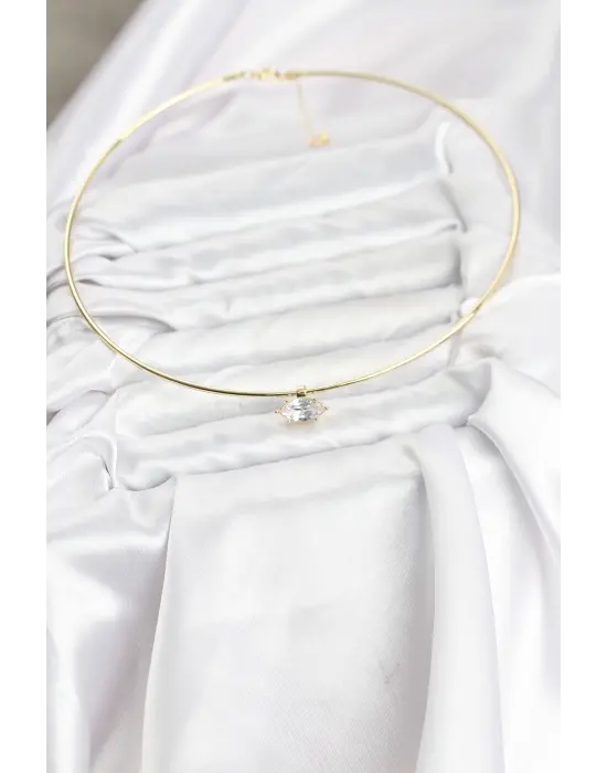 Çelik Gold Renk Choker Model Zirkon Taşlı Kadın Kolye