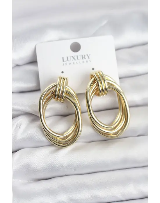 Çelik Gold Renk Damla Model Vintage Kadın Küpe
